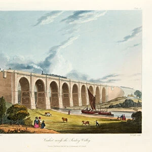 Viaduct Across the Sankey Valley, 1831 (hand coloured engraving)