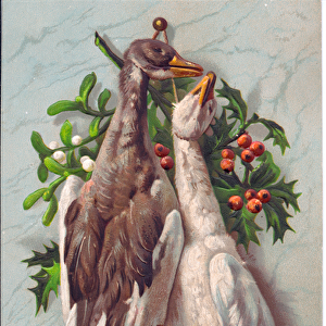 Victorian Christmas card of a dead goose and a duck, c. 1880 (colour litho)
