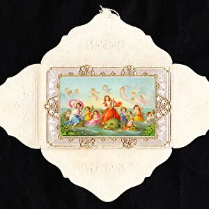 A Victorian deckle edge embossed paper lace greeting card in the shape of an envelope of
