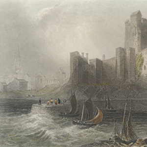 View of Carrifergus Castle (colour engraving)