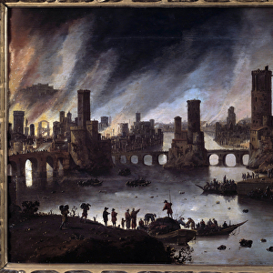 View of the Fire of Troy Painting by Daniel van Heil (1604-1662) 17th century Besancon