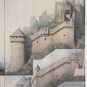 View of the machicoulis between the North Tower and the Claudine Tower of Mont Saint Michel. Drawing by Emile Sagot. Municipal Museum of Avranches (Manche)