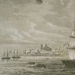 View of Montevideo, Uruguay, in the 1860s (engraving)
