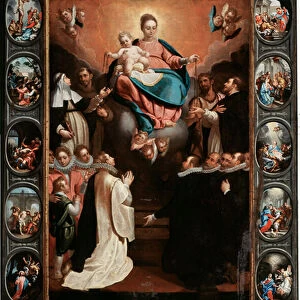 Virgin with child and mysteries of the rosary - Painting by Bernardo Castello (1557-1629