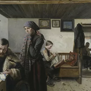 Visite a domicile du docteur - Doctor Home Visit, by Aspelin, Karl (1857-1932). Oil on canvas. Dimension : 137, 5x212 cm. Nationalmuseum Stockholm