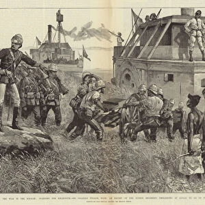 The War in the Soudan, starting for Khartoum, Sir Charles Wilson, with an Escort of the Sussex Regiment, embarking at Gubat, to go up the Nile (engraving)