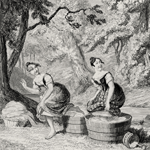 Washerwomen disturbed by Waverley, illustration from Waverley by Sir Walter Scott