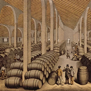 Wine Cellar at Jerez de la Frontera (colour litho)