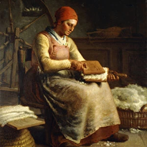 Woman Carding Wool, (oil on canvas)