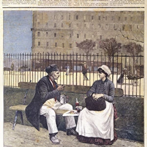 The Workers Lunch, from Le Petit Journal, 1891 (colour litho)