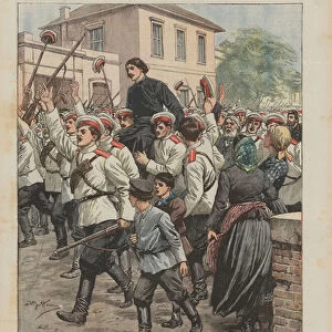 The world upside down, Cossacks near Petersburg singing the Marseillaise, bringing a priest to triumph! (colour litho)