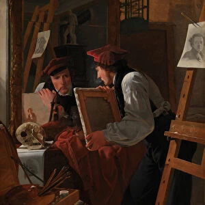 A Young Artist (Ditlev Blunck) Examining a Sketch in a Mirror, 1826 (oil on canvas)