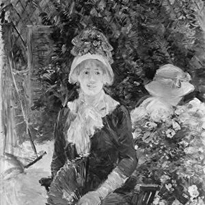 Young Woman in a Garden, 1883 (oil on canvas) (b / w photo)