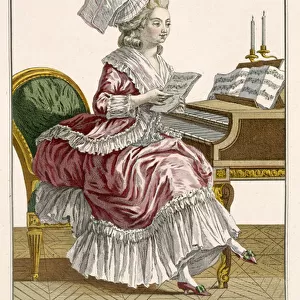 Young Woman Studying Music at her Harpsichord, plate 149 from