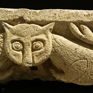 Detail of a zoomorphic Capital from one of the original columns. (granite)