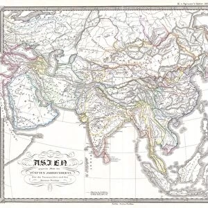 1855, Spruner Map of Asia in the 5th Century, Sassanid Empire, topography, cartography