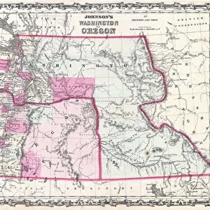1862, Johnson Map of Washington and Oregon w-Idaho, topography, cartography, geography