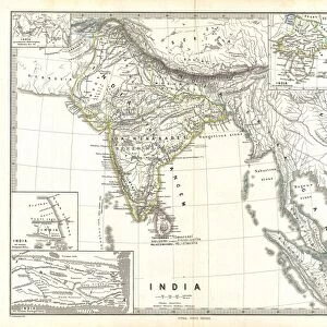 1865, Spruner Map of India and Southeast Asia, topography, cartography, geography