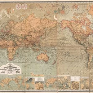 1870, Baur and Bromme Map of the World on Mercator Projection, topography, cartography