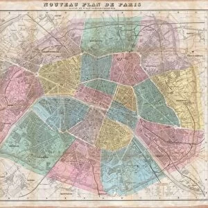1870, Hachette Pocket Map of Paris, France, topography, cartography, geography, land