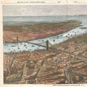 1883, German Map View of Lower Manhattan, the Brooklyn Bridge, and Brooklyn, topography