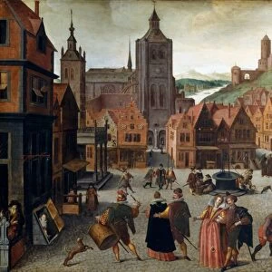 Attributed to Abel Grimmer, The Marketplace in Bergen op Zoom, Flemish, c. 1570-1618-1619