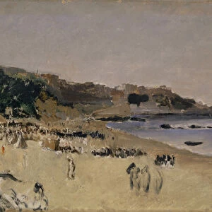 beach Tangier c. 1858 / 60 oil canvas mounted cardboard