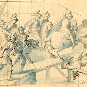 Belisario Corenzio, Italian (1558-1646), A Battle on a Bridge, pen and brown ink
