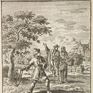 A boy swinging a stone, Jan Luyken, Zacharias Chatelain II, wed. Pieter Arentsz II, 1712