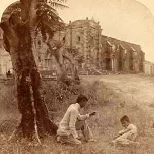 Church at Guadalupe destroyed by fire, Philippines, 1899, Vintage photography