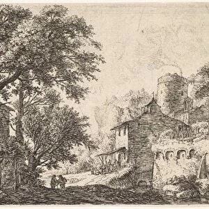 City wall with an inn, Anthonie Waterloo, 1630 - 1663