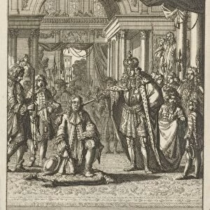 Cornelis Tromp knighted by the King of Denmark, 1676, Jan Luyken, Timotheus ten Hoorn