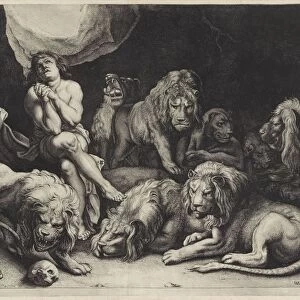 Daniel lions den Surrounded lions Daniel sits