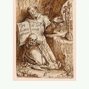 Drawings Prints, Drawing, Saint, Francis, Kneeling, Grotto, holding Book Skull, Artist