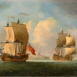 An English Sloop and a Frigate in a Light Breeze, Francis Swaine, 1730-1782, British