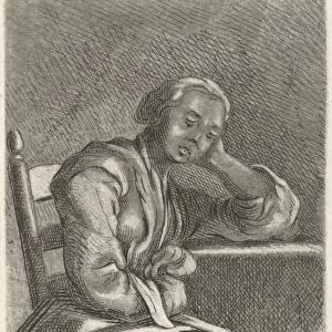 Girl asleep at the table, Caspar Jacobsz. Philips, 1752 - 1789