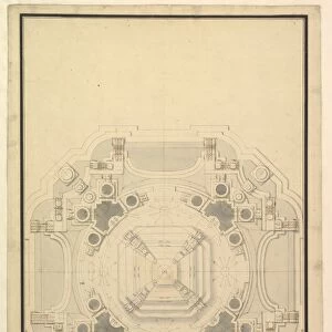Ground Plan Catafalque Louis XIV d 1715 ca Pen