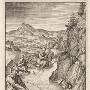 Holy Family fishing, Antonie Wierix (III), Hieronymus Wierix, Piermans, 1606 - before