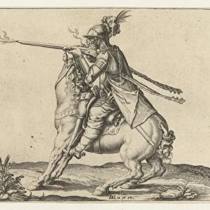 Horseman fires a shot with a harquebus, Jacob de Gheyn II, 1599