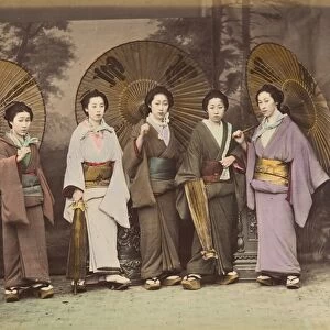 Five Japanese Women Traditional Dress Parasols