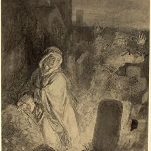 Joseph Fay (German, 1813 - 1875), A Man Fleeing from a Nun Praying in a Cemetery