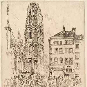 Joseph Pennell, Flower Market and Butter Tower, Rouen, American, 1857 - 1926, 1907