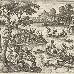 Joust on the water, Pieter van der Borcht (I), Philips Galle, 1545 - 1608