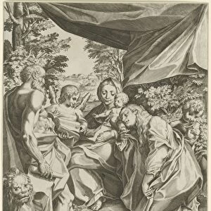 Mary with Child, Mary Magdalen and Jerome, Cristofano Cartaro, Baptista Parmiensis, 1586