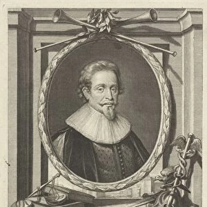 Portrait Hugo de Groot Dutch scholar portrait two praise trumpets