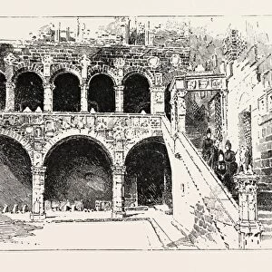 The Queen Visiting the Bargello Palace, Florence Italy, 1888 Engraving