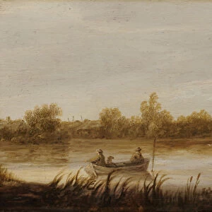 River landscape anglers boat 1640 / 45 oil oak