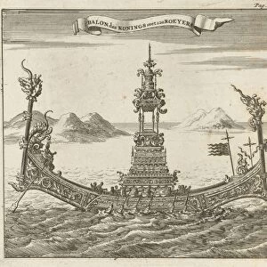 Royal vessel with 120 rowers in Siam Thailand, Jan Luyken, Aart Dircksz Oossaan, 1687
