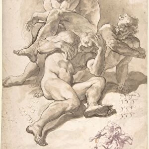 Studies Three Naked Men Right Arm Nude Figure Supported