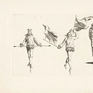 Two tightrope walkers with attributes and a clown, Anonymous, Gerardus Josephus Xavery